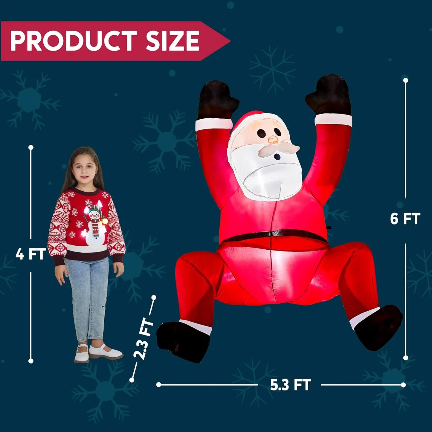 8 FT Christmas Inflatables Santa Outdoor Decorations,Christmas Reindeer and Climbing Santa Blow Ups Yard with Built-In Leds for Holiday Party Garden Lawn Decor