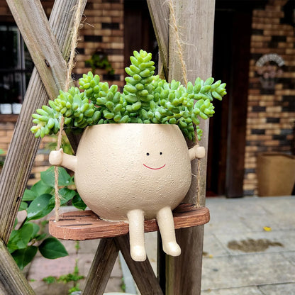 Swing Face Planter Pot Cute Smiling Face Resin Flower Pot Swing Succulent Flower Planter Wall Hanging Flower Pot Garden Supplies